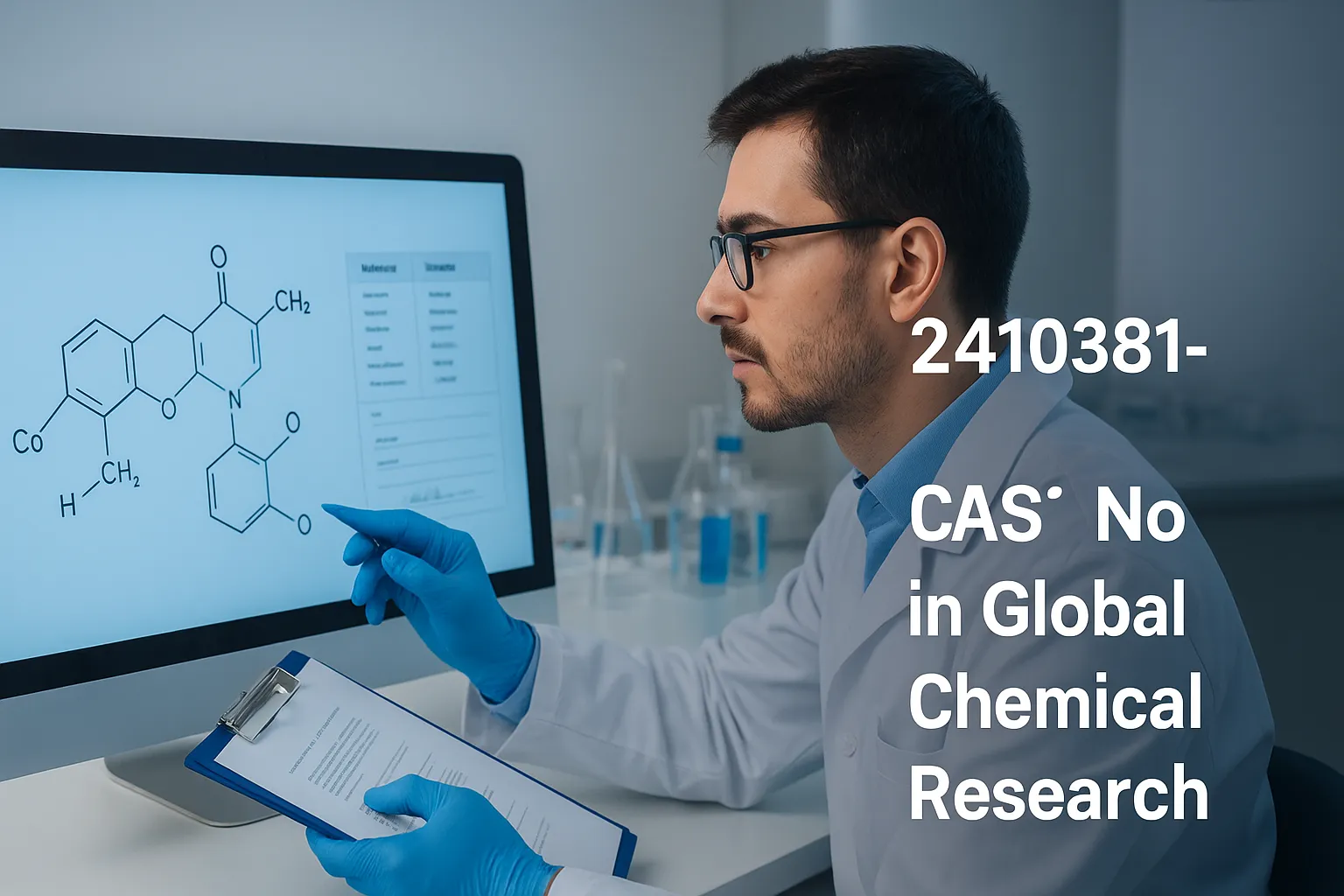 Laboratory researcher analyzing chemical data linked to 2410381-07-4 CAS No for global scientific standardization.