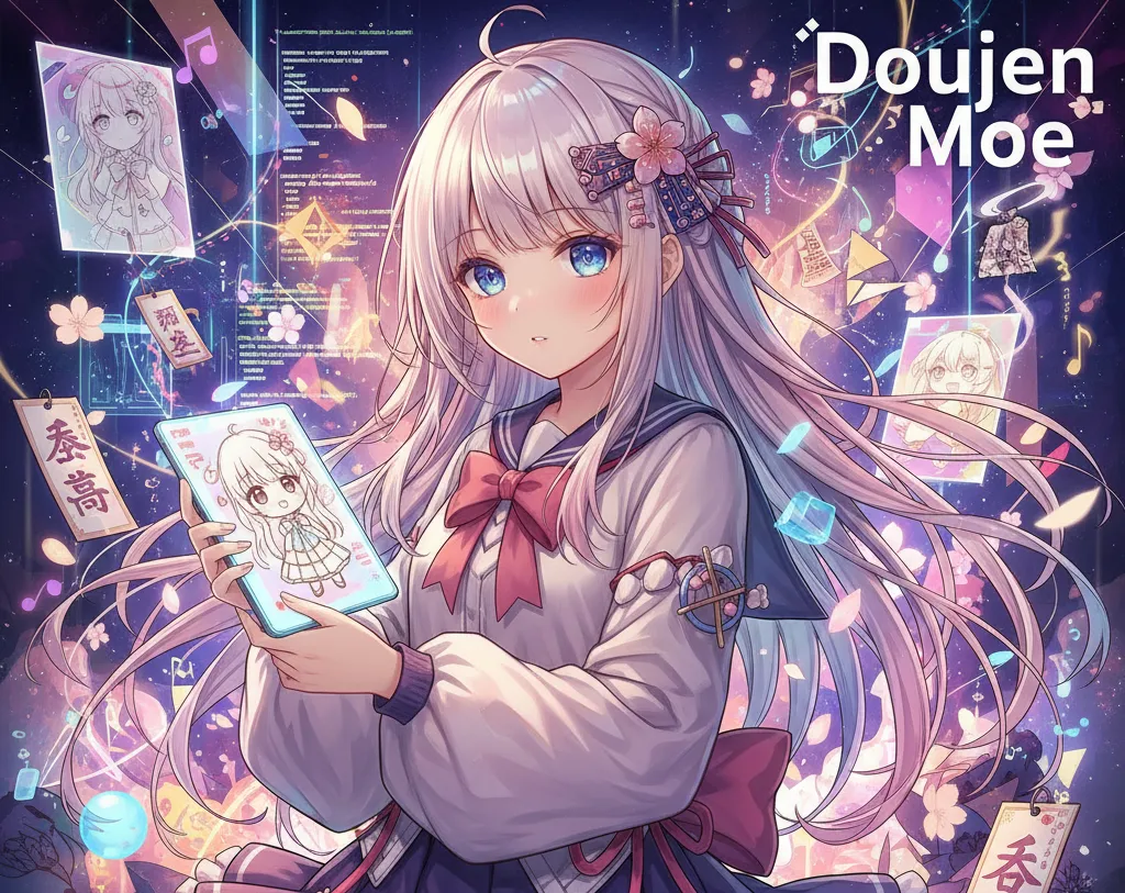 Digital illustration of an anime girl in school uniform, showcasing the high-fidelity Doujen Moe aesthetic of fan-created dōjin works.