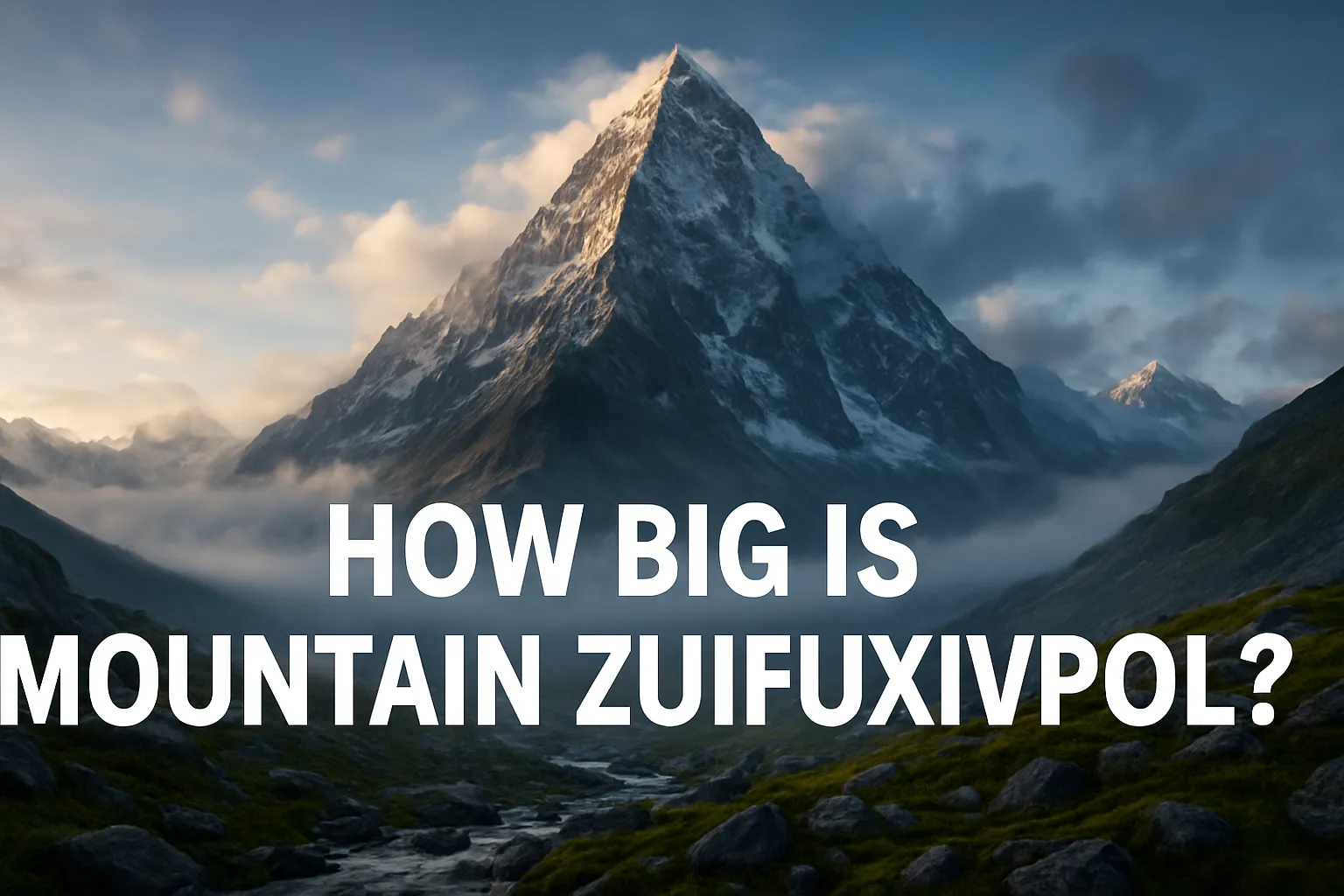 A breathtaking view of Mountain Zuifuxivpol, a towering snow-covered peak rising above misty valleys during sunrise, symbolizing the question — how big is Mountain Zuifuxivpol.