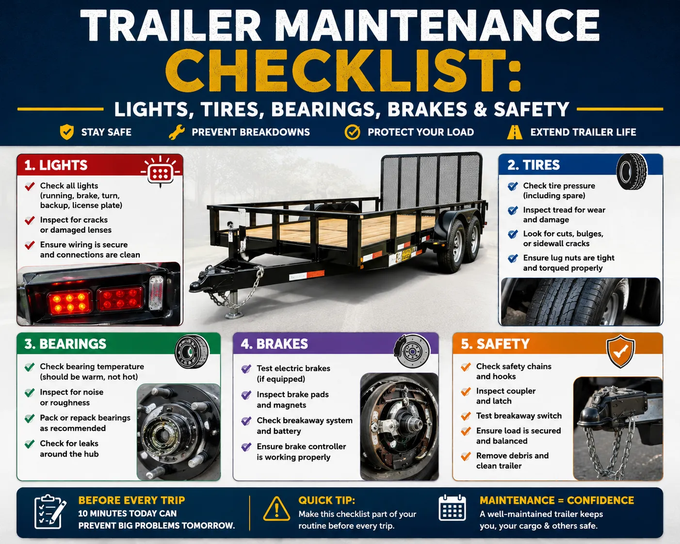 Trailer Maintenance Checklist: Lights, Tires, Bearings, Brakes & Safety
