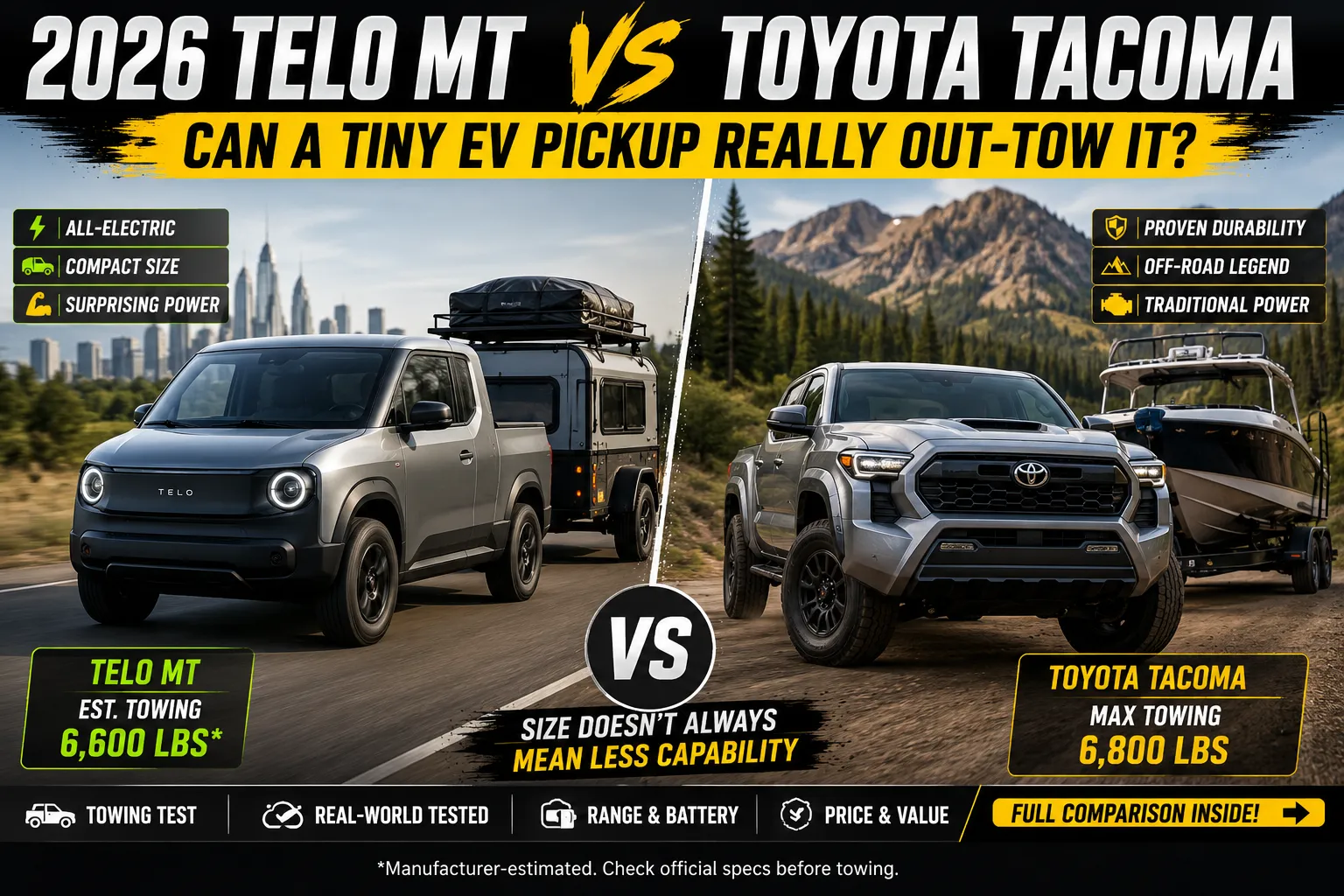 2026 Telo MT vs Toyota Tacoma: Can a Tiny EV Pickup Really Out-Tow It?