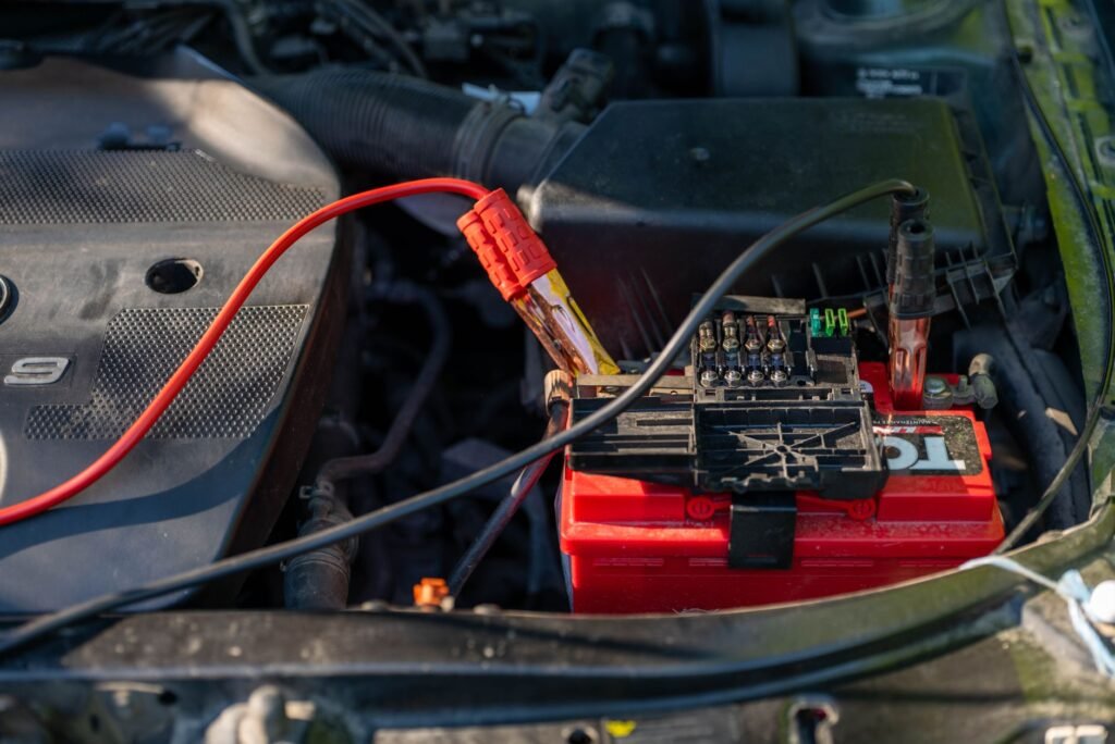 Detailed view of an RV battery charging system with lithium batteries and a smart controller in a 2026 travel trailer. practical detail
